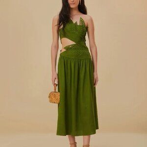 Farm Rio Green Leaves Cut Out Midi Dress, Large